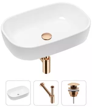 Комплект 3 в 1 Lavinia Boho Bathroom Sink 21520012: накладная фарфоровая раковина 54 см, металлический сифон, донный клапан