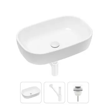 Комплект 3 в 1 Lavinia Boho Bathroom Sink 21520014: накладная фарфоровая раковина 54 см, металлический сифон, донный клапан