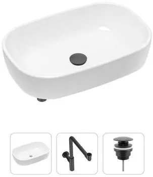 Комплект 3 в 1 Lavinia Boho Bathroom Sink 21520048: накладная фарфоровая раковина 54 см, металлический сифон, донный клапан