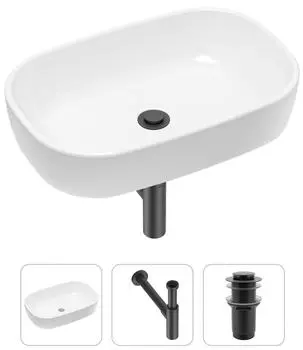 Комплект 3 в 1 Lavinia Boho Bathroom Sink 21520037: накладная фарфоровая раковина 54 см, металлический сифон, донный клапан