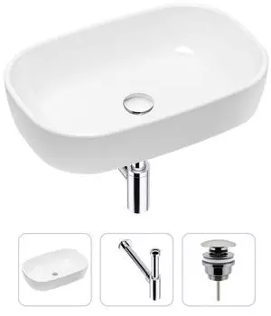Комплект 3 в 1 Lavinia Boho Bathroom Sink 21520006: накладная фарфоровая раковина 54 см, металлический сифон, донный клапан