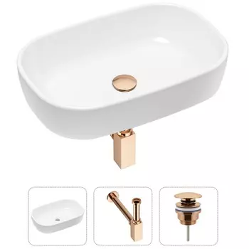 Комплект 3 в 1 Lavinia Boho Bathroom Sink 21520022: накладная фарфоровая раковина 54 см, металлический сифон, донный клапан