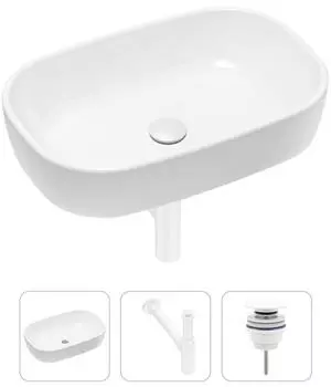 Комплект 3 в 1 Lavinia Boho Bathroom Sink 21520044: накладная фарфоровая раковина 54 см, металлический сифон, донный клапан