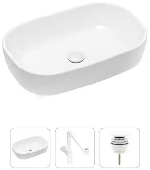 Комплект 3 в 1 Lavinia Boho Bathroom Sink 21520054: накладная фарфоровая раковина 54 см, металлический сифон, донный клапан