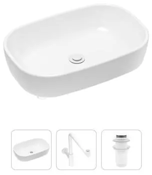 Комплект 3 в 1 Lavinia Boho Bathroom Sink 21520053: накладная фарфоровая раковина 54 см, металлический сифон, донный клапан