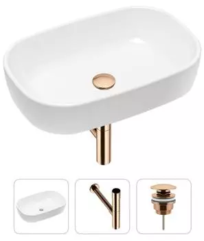 Комплект 3 в 1 Lavinia Boho Bathroom Sink 21520032: накладная фарфоровая раковина 54 см, металлический сифон, донный клапан