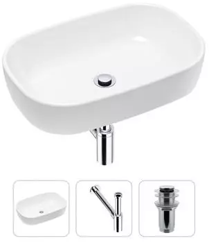 Комплект 3 в 1 Lavinia Boho Bathroom Sink 21520005: накладная фарфоровая раковина 54 см, металлический сифон, донный клапан