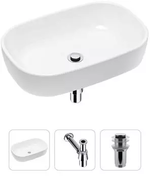 Комплект 3 в 1 Lavinia Boho Bathroom Sink 21520003: накладная фарфоровая раковина 54 см, металлический сифон, донный клапан