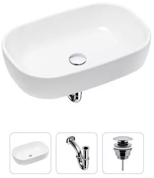 Комплект 3 в 1 Lavinia Boho Bathroom Sink 21520002: накладная фарфоровая раковина 54 см, металлический сифон, донный клапан
