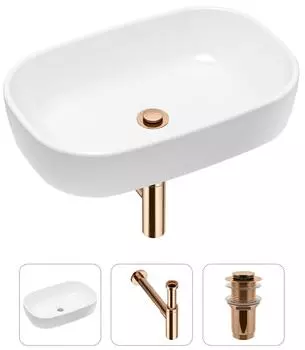 Комплект 3 в 1 Lavinia Boho Bathroom Sink 21520041: накладная фарфоровая раковина 54 см, металлический сифон, донный клапан