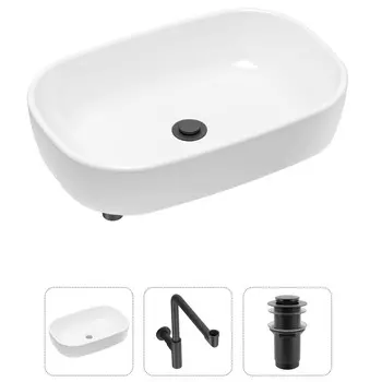 Комплект 3 в 1 Lavinia Boho Bathroom Sink 21520047: накладная фарфоровая раковина 54 см, металлический сифон, донный клапан