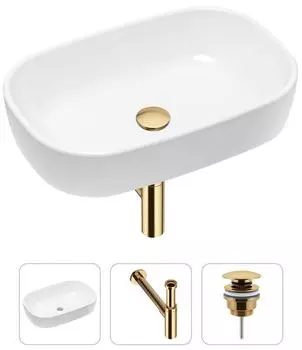 Комплект 3 в 1 Lavinia Boho Bathroom Sink 21520040: накладная фарфоровая раковина 54 см, металлический сифон, донный клапан
