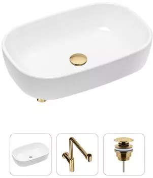 Комплект 3 в 1 Lavinia Boho Bathroom Sink 21520050: накладная фарфоровая раковина 54 см, металлический сифон, донный клапан