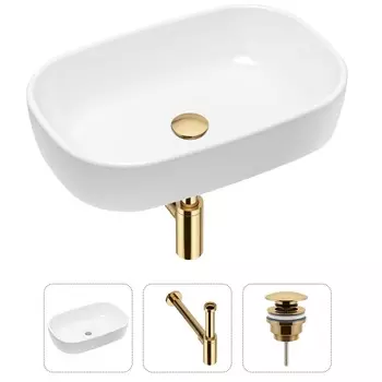 Комплект 3 в 1 Lavinia Boho Bathroom Sink 21520010: накладная фарфоровая раковина 54 см, металлический сифон, донный клапан