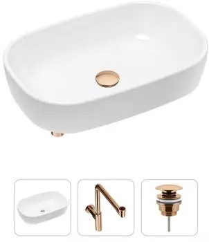 Комплект 3 в 1 Lavinia Boho Bathroom Sink 21520052: накладная фарфоровая раковина 54 см, металлический сифон, донный клапан