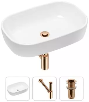 Комплект 3 в 1 Lavinia Boho Bathroom Sink 21520011: накладная фарфоровая раковина 54 см, металлический сифон, донный клапан