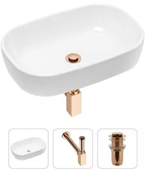 Комплект 3 в 1 Lavinia Boho Bathroom Sink 21520021: накладная фарфоровая раковина 54 см, металлический сифон, донный клапан