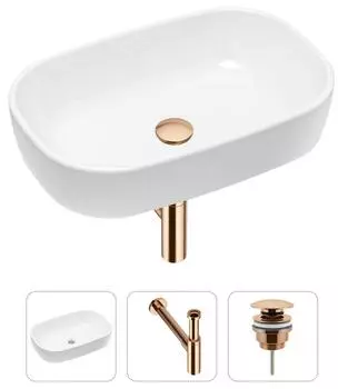 Комплект 3 в 1 Lavinia Boho Bathroom Sink 21520042: накладная фарфоровая раковина 54 см, металлический сифон, донный клапан