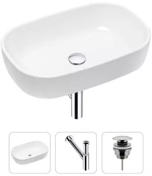 Комплект 3 в 1 Lavinia Boho Bathroom Sink 21520036: накладная фарфоровая раковина 54 см, металлический сифон, донный клапан