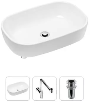 Комплект 3 в 1 Lavinia Boho Bathroom Sink 21520045: накладная фарфоровая раковина 54 см, металлический сифон, донный клапан