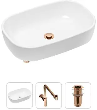 Комплект 3 в 1 Lavinia Boho Bathroom Sink 21520051: накладная фарфоровая раковина 54 см, металлический сифон, донный клапан
