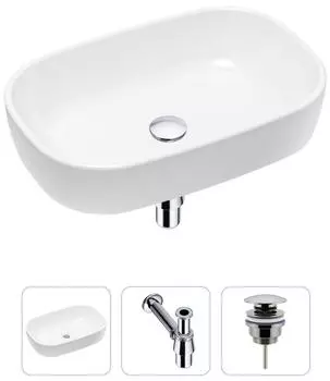 Комплект 3 в 1 Lavinia Boho Bathroom Sink 21520004: накладная фарфоровая раковина 54 см, металлический сифон, донный клапан