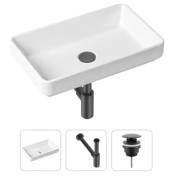 Комплект 3 в 1 Lavinia Boho Bathroom Sink 21520116: накладная фарфоровая раковина 55 см, металлический сифон, донный клапан