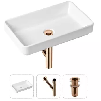 Комплект 3 в 1 Lavinia Boho Bathroom Sink 21520139: накладная фарфоровая раковина 55 см, металлический сифон, донный клапан