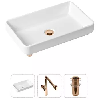 Комплект 3 в 1 Lavinia Boho Bathroom Sink 21520159: накладная фарфоровая раковина 55 см, металлический сифон, донный клапан