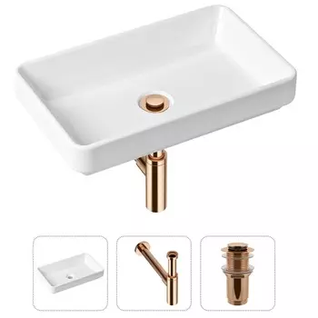 Комплект 3 в 1 Lavinia Boho Bathroom Sink 21520149: накладная фарфоровая раковина 55 см, металлический сифон, донный клапан