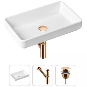 Комплект 3 в 1 Lavinia Boho Bathroom Sink 21520150: накладная фарфоровая раковина 55 см, металлический сифон, донный клапан