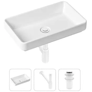 Комплект 3 в 1 Lavinia Boho Bathroom Sink 21520121: накладная фарфоровая раковина 55 см, металлический сифон, донный клапан