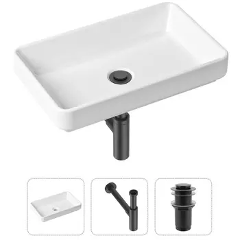 Комплект 3 в 1 Lavinia Boho Bathroom Sink 21520145: накладная фарфоровая раковина 55 см, металлический сифон, донный клапан