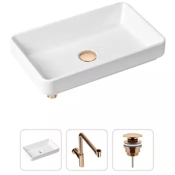 Комплект 3 в 1 Lavinia Boho Bathroom Sink 21520160: накладная фарфоровая раковина 55 см, металлический сифон, донный клапан