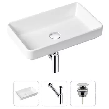 Комплект 3 в 1 Lavinia Boho Bathroom Sink 21520144: накладная фарфоровая раковина 55 см, металлический сифон, донный клапан