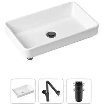 Комплект 3 в 1 Lavinia Boho Bathroom Sink 21520155: накладная фарфоровая раковина 55 см, металлический сифон, донный клапан