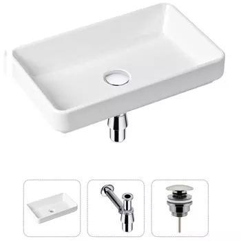 Комплект 3 в 1 Lavinia Boho Bathroom Sink 21520112: накладная фарфоровая раковина 55 см, металлический сифон, донный клапан