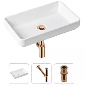 Комплект 3 в 1 Lavinia Boho Bathroom Sink 21520119: накладная фарфоровая раковина 55 см, металлический сифон, донный клапан