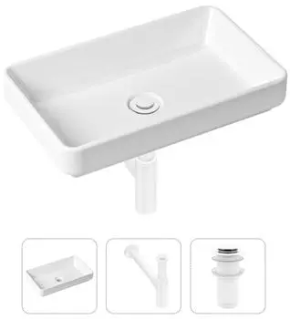 Комплект 3 в 1 Lavinia Boho Bathroom Sink 21520151: накладная фарфоровая раковина 55 см, металлический сифон, донный клапан
