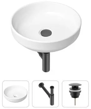 Комплект 3 в 1 Lavinia Boho Bathroom Sink 21520200: накладная фарфоровая раковина 40 см, металлический сифон, донный клапан