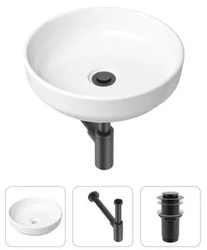 Комплект 3 в 1 Lavinia Boho Bathroom Sink 21520169: накладная фарфоровая раковина 40 см, металлический сифон, донный клапан