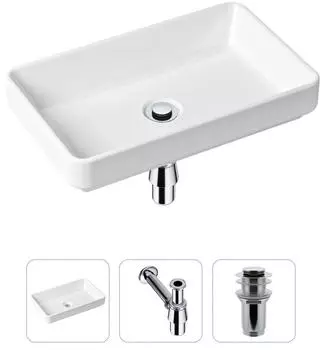 Комплект 3 в 1 Lavinia Boho Bathroom Sink 21520111: накладная фарфоровая раковина 55 см, металлический сифон, донный клапан