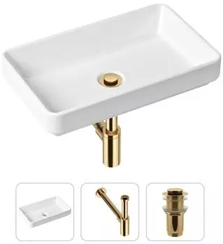 Комплект 3 в 1 Lavinia Boho Bathroom Sink 21520117: накладная фарфоровая раковина 55 см, металлический сифон, донный клапан