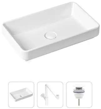 Комплект 3 в 1 Lavinia Boho Bathroom Sink 21520162: накладная фарфоровая раковина 55 см, металлический сифон, донный клапан