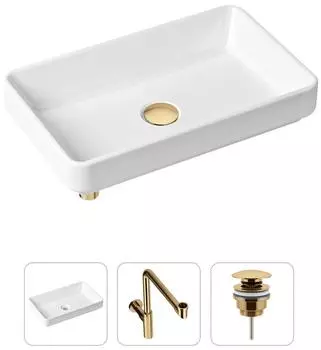 Комплект 3 в 1 Lavinia Boho Bathroom Sink 21520158: накладная фарфоровая раковина 55 см, металлический сифон, донный клапан