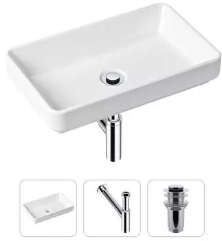 Комплект 3 в 1 Lavinia Boho Bathroom Sink 21520143: накладная фарфоровая раковина 55 см, металлический сифон, донный клапан