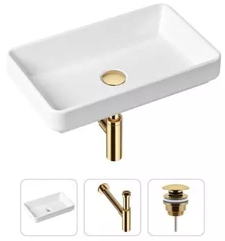 Комплект 3 в 1 Lavinia Boho Bathroom Sink 21520148: накладная фарфоровая раковина 55 см, металлический сифон, донный клапан