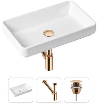Комплект 3 в 1 Lavinia Boho Bathroom Sink 21520120: накладная фарфоровая раковина 55 см, металлический сифон, донный клапан