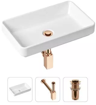 Комплект 3 в 1 Lavinia Boho Bathroom Sink 21520129: накладная фарфоровая раковина 55 см, металлический сифон, донный клапан