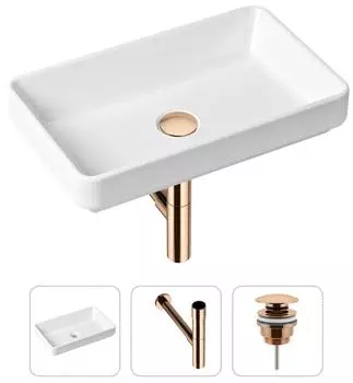 Комплект 3 в 1 Lavinia Boho Bathroom Sink 21520140: накладная фарфоровая раковина 55 см, металлический сифон, донный клапан